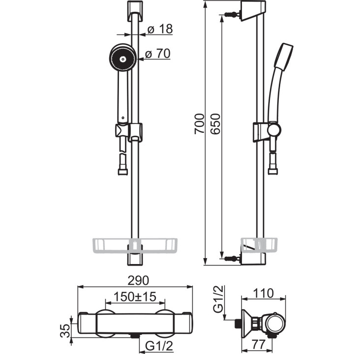 Bateria natryskowa Oras Nova, termostatyczna, natynkowa, z zestawem natryskowym,  chrom