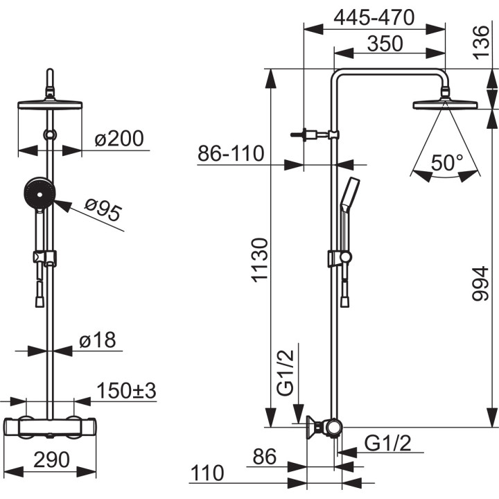 Bateria wannowo-natryskowa Oras Saga, natynkowa, 2 wyjścia wody, chrom