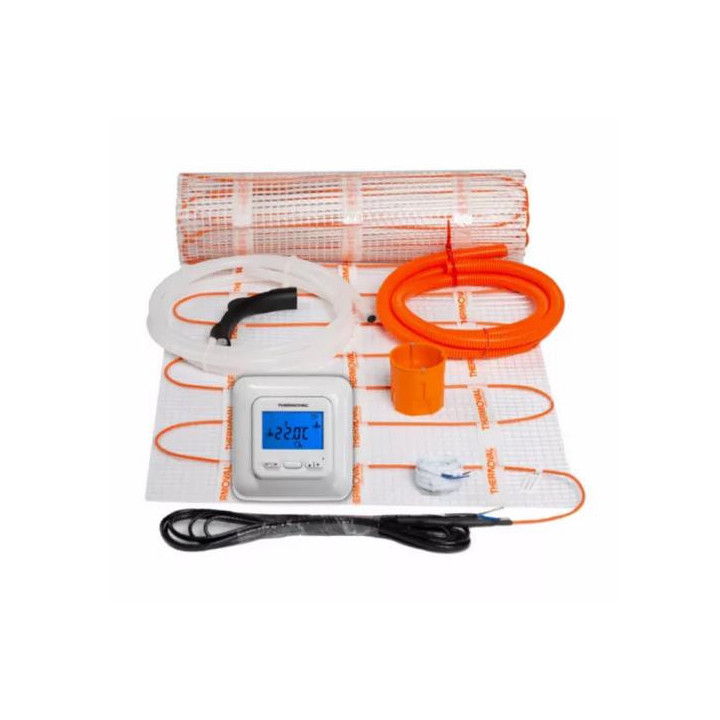 Zestaw elektrycznego ogrzewania podłogowego Thermoval z matą TV TO 50 170 W/m2 zasilaną jednostronnie (powierzchnia 0,5 m2) oraz
