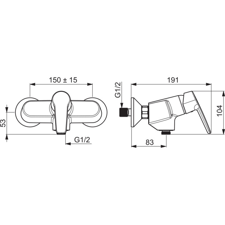 Bateria natryskowa Oras Saga, natynkowa, jednouchwytowa, chrom