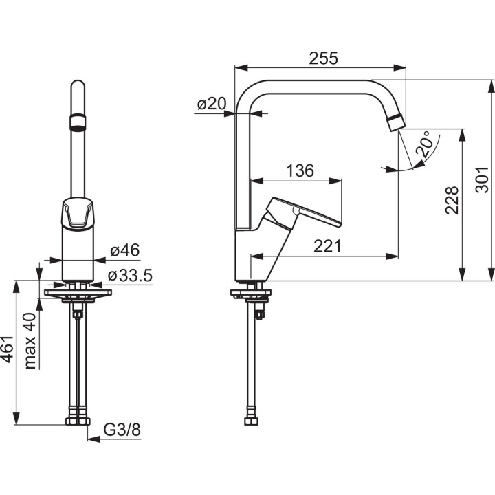 Bateria kuchenna Oras Saga, stojąca, wysokość 169mm, obracana wylewka, chrom