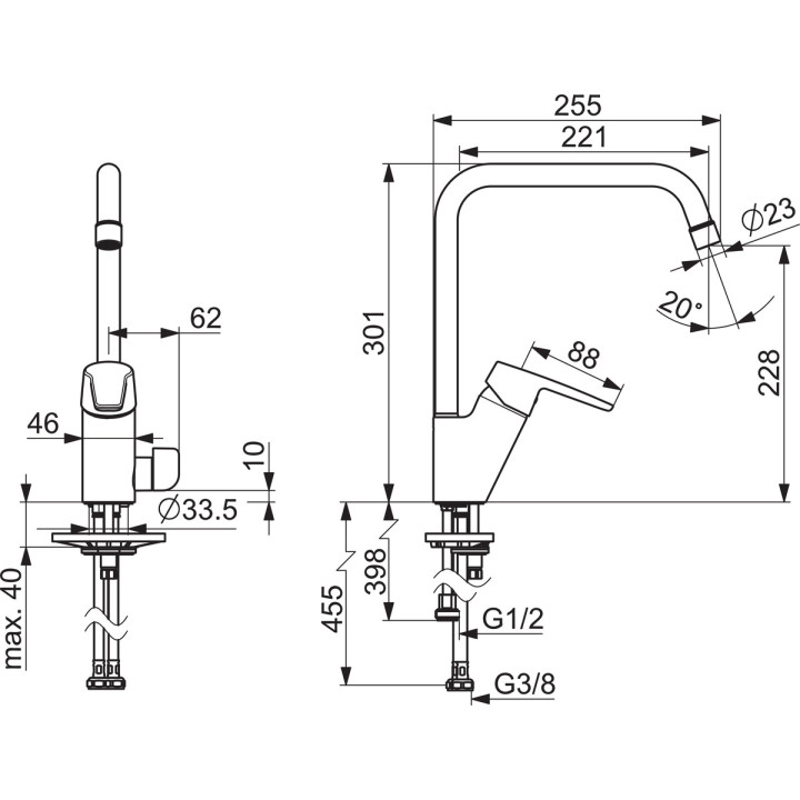 Bateria kuchenna Oras Saga, stojąca, wysokość 301mm, obracana wylewka, chrom