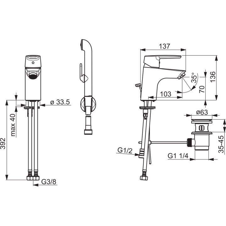 Bateria umywalkowa Oras Saga XL, stojąca, wysokość 157mm, wylewka 110mm, korek automatyczny, chrom