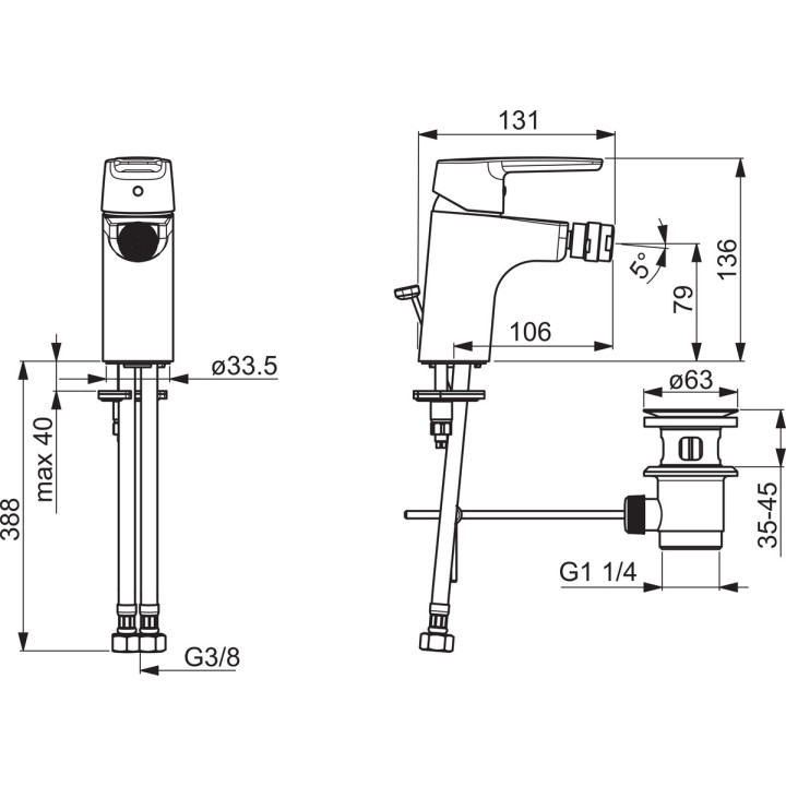 Bateria umywalkowa Oras Saga XL, stojąca, wysokość 157mm, wylewka 110mm, korek automatyczny, chrom