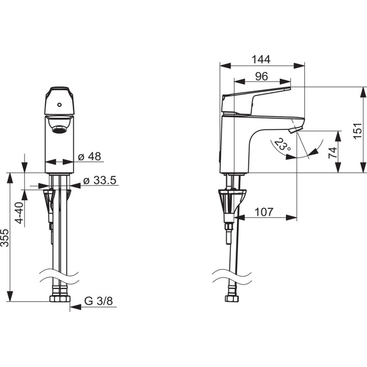 Bateria bidetowa Oras Saga, stojąca, wysokość 136mm, wylewka 106mm, korek automatyczny, chrom