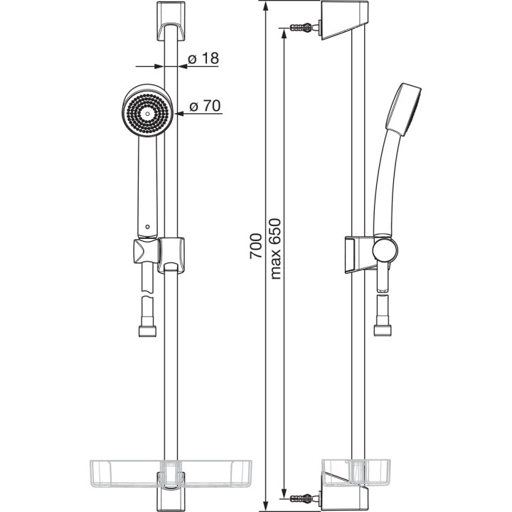 Zestaw natryskowy Oras Apollo, słuchawka 1-funkcyjna z drążkiem 700mm, mydelniczką i wężem 150cm, chrom