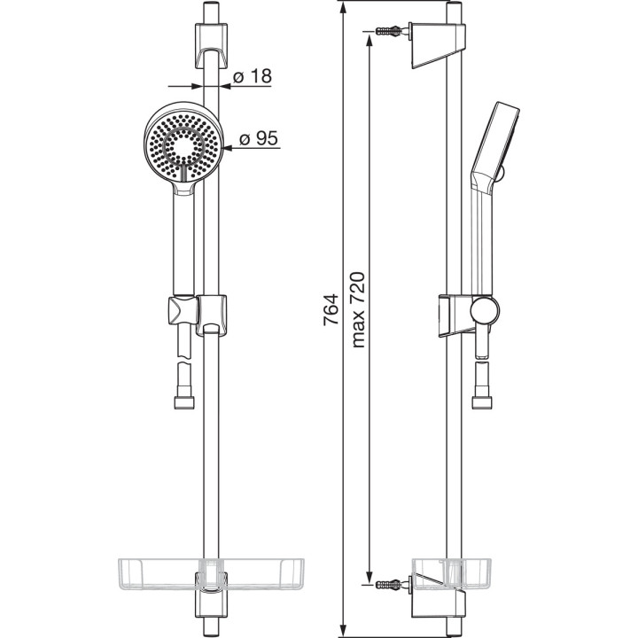 Zestaw natryskowy Oras Apollo Eco, słuchawka 1-funkcyjna z drążkiem 700mm, mydelniczką i wężem 150cm, chrom