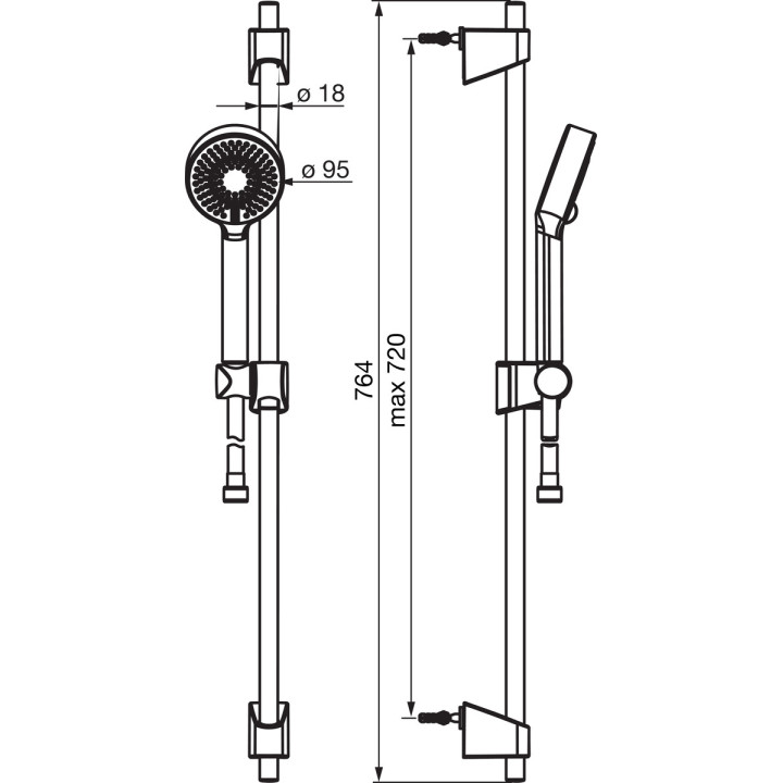 Zestaw natryskowy Oras Apollo Eco, słuchawka 3-funkcyjna z drążkiem 764mm, mydelniczką i wężem 175cm, chrom
