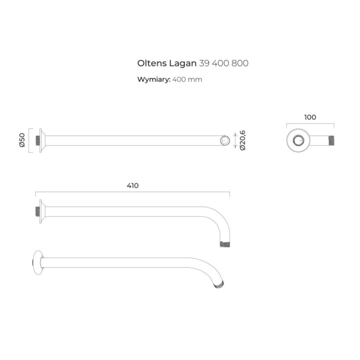 Ramię deszczownicy Oltens Lagan, ścienne, 40cm, chrom