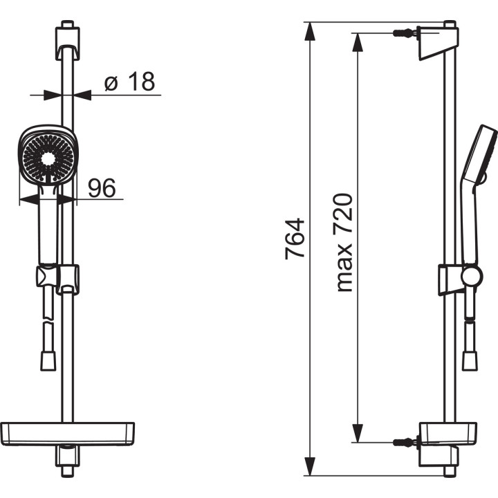 Zestaw natryskowy Oras Apollo Eco, słuchawka 3-funkcyjna z drążkiem 764mm, mydelniczką i wężem 175cm, chrom