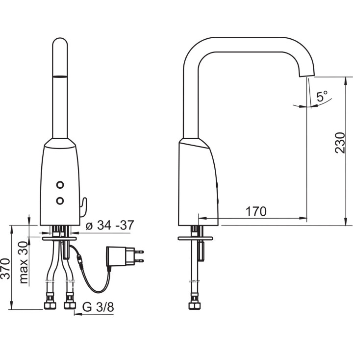Bezdotykowa bateria umywalkowa Oras Electra, stojąca, wylewka 170mm, Bluetooth, 9/12 V, chrom