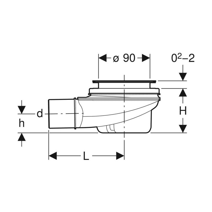 Zestaw odpływowy dla brodzików Geberit d90, wysokość zasyfonowania 50mm, odpływ z PE