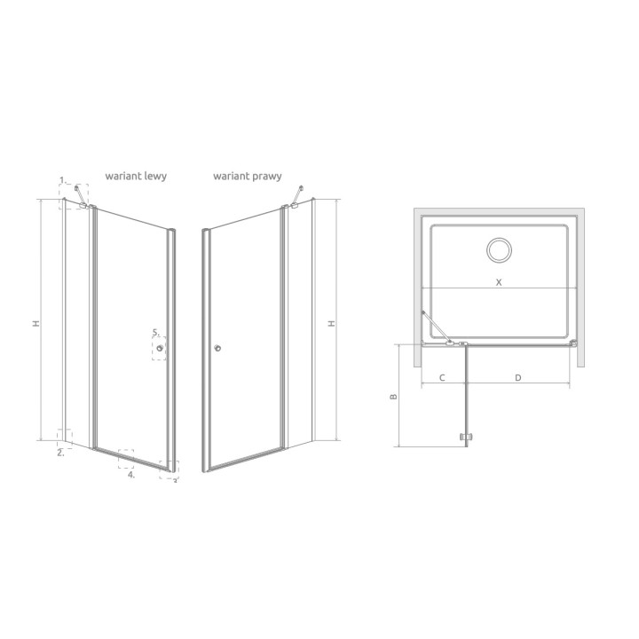 Drzwi prysznicowe do wnęki Radaway Eos DWJ I 70, lewe, 700x1970mm, profil chrom