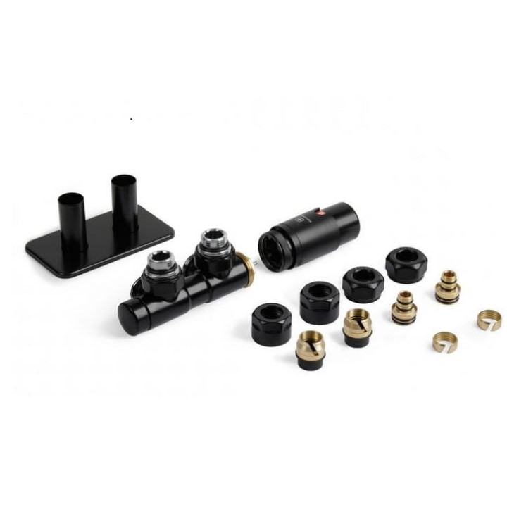 Zestaw zintegrowany termostatyczny kątowy Terma Twins All In One, prawy - czarny mat