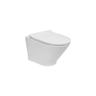 Miska podwieszana WC Roca Gap Round Compacto Rimless, 48x35,5cm, bez kołnierza, z deską slim, biała