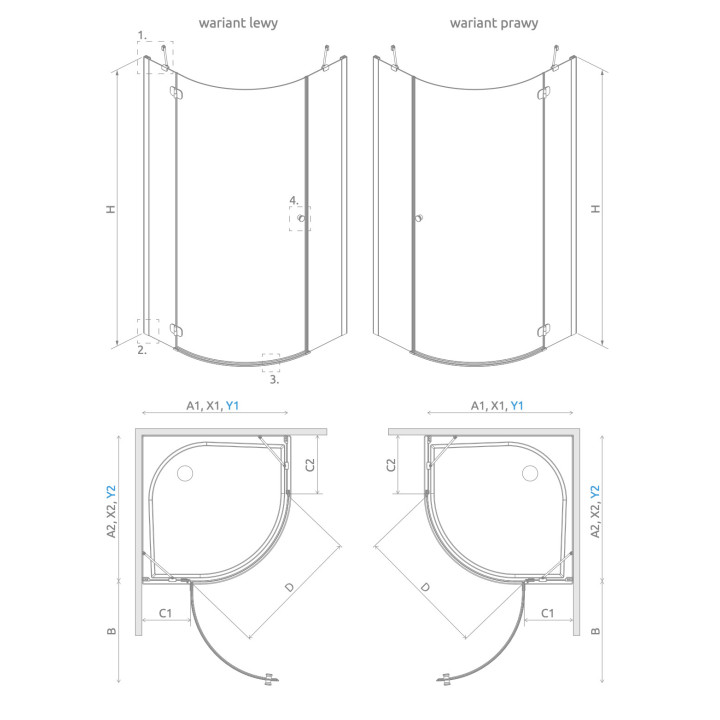 Półokrągła kabina prysznicowa Radaway Torrenta PDJ, 80x80cm, lewa, szkło przejrzyste, profil chrom
