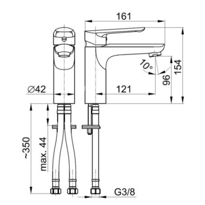 Bateria umywalkowa KFA Tanzanit, stojąca, wysokość 154mm, korek kilk-klak, chrom
