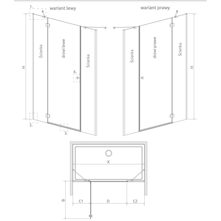 Drzwi prysznicowe do wnęki Radaway Torrenta DWJ 120, prawe, skrzydłowe, 120x195cm, szkło przejrzyste, profil chrom