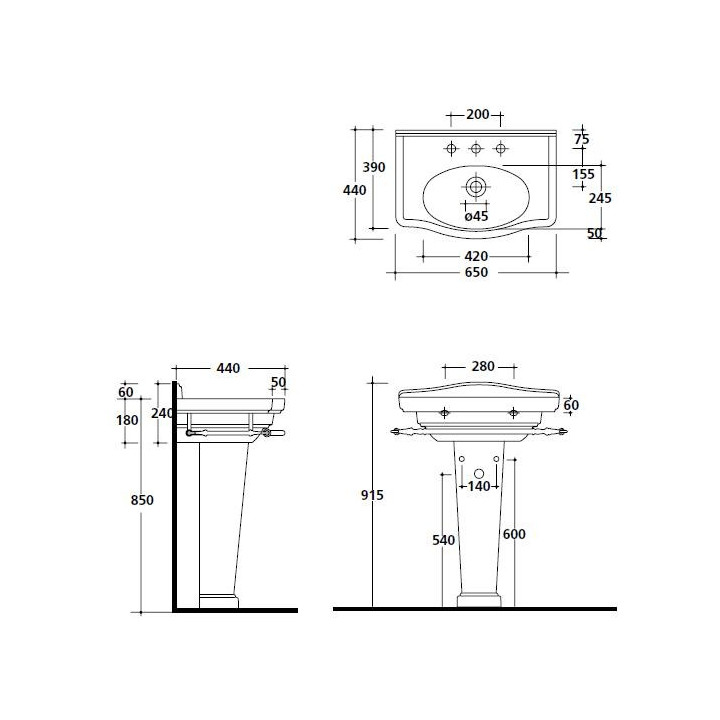 Umywalka wisząca/mocowana na postumencie Galassia MEG11 biała, 75 x 52 cm, przelew, otwór na baterię, retro- sanitbuy.pl