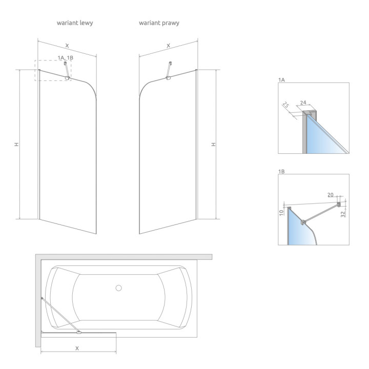 Parawan nawannowy Radaway Carena PNJ I, lewy, szkło przejrzyste, 67x150cm, profil chrom