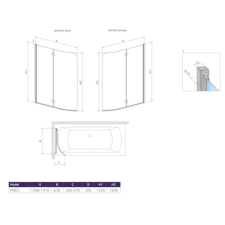 Parawan nawannowy Radaway Torrenta PNJ II, lewy, szkło przejrzyste, 80x150cm, profil chrom