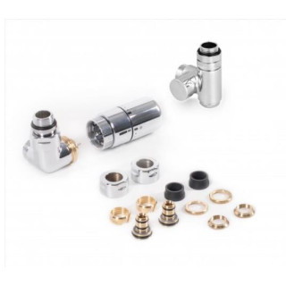 Zestaw trójosiowy termostatyczny kątowy Terma Vision All In One, lewy - chrom