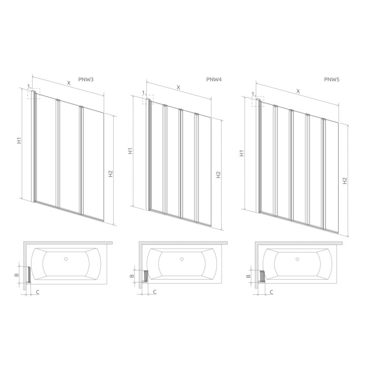 Parawan nawannowy Radaway Carena PND I, prawy, szkło przejrzyste, 130x150cm, profil chrom