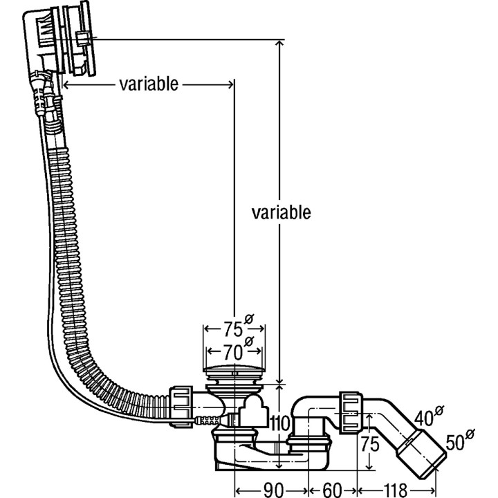 Komplet odpływowo-przelewowy do wanny Viega Simplex Trio Visign MT5, napełniania przez przelew, chrom