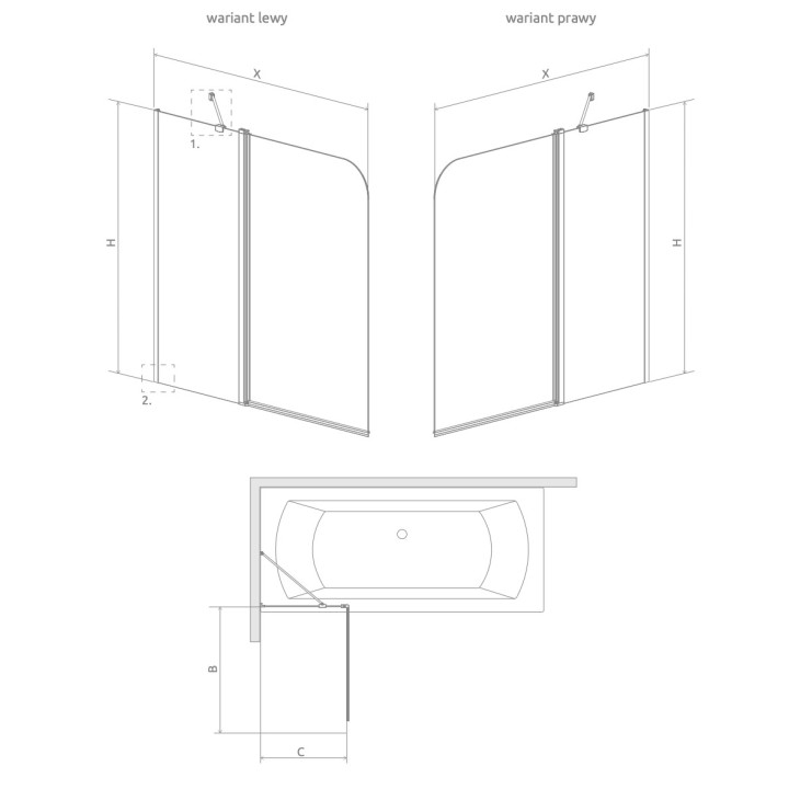 Parawan nawannowy Radaway Nes 8 Black PND II 140, lewy, szkło przejrzyste, 140x150cm, profil czarny