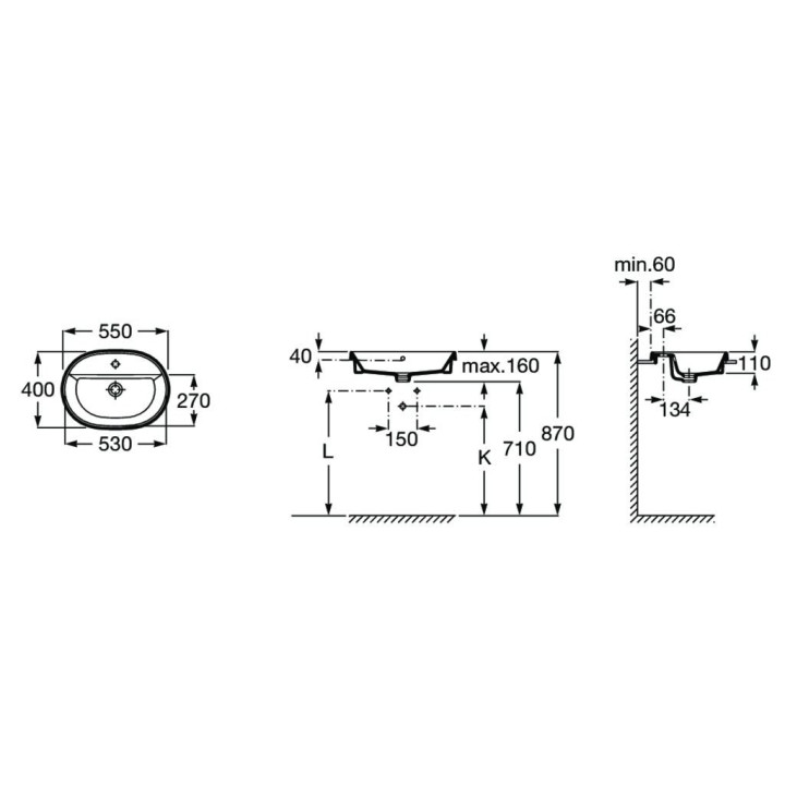 Umywalka ścienna podwójna Roca Gap, 140x46cm, 2 otwory na baterie, przelew, biała