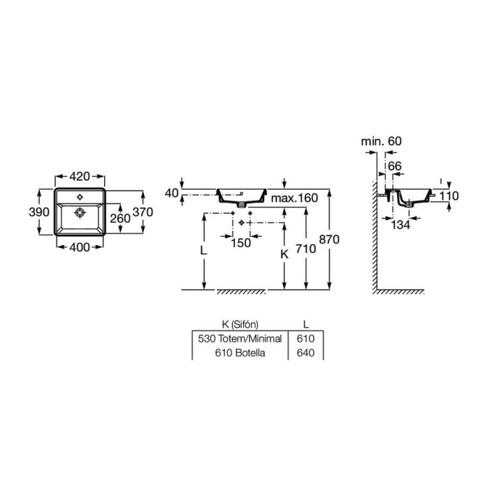 Umywalka wpuszczana w blat Roca Gap Square, 39x37cm, prostokątna, przelew, biała