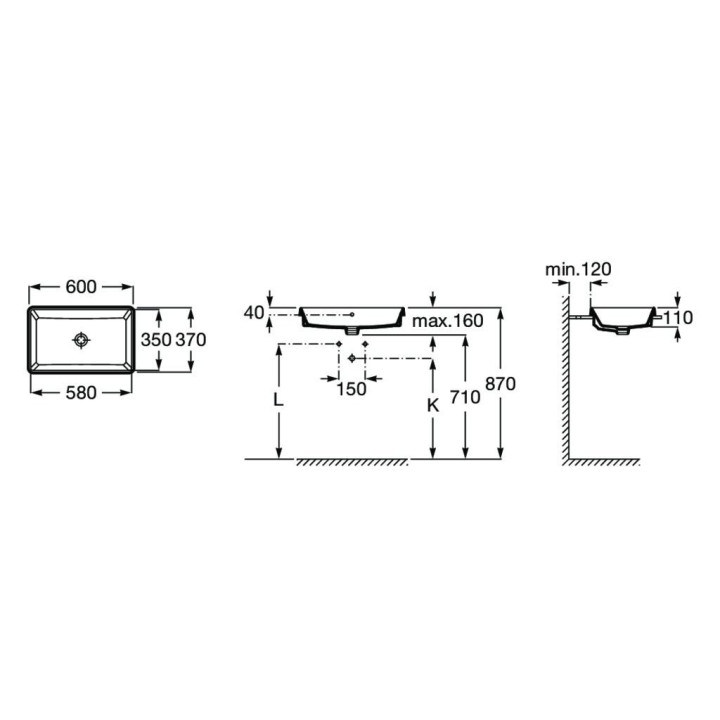 Umywalka wpuszczana w blat Roca Gap Square, 39x37cm, prostokątna, przelew, biała