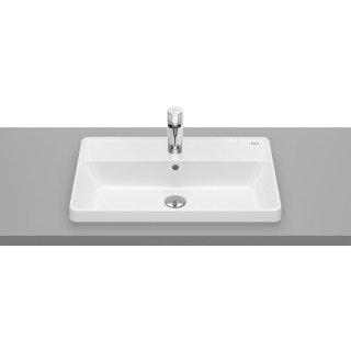 Umywalka wpuszczana w blat Roca Gap Square, 42x39cm, prostokątna, przelew, otwór na baterię, biała