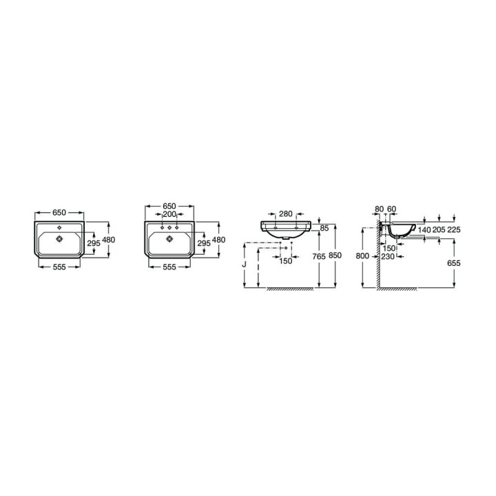 Umywalka wpuszczana w blat Roca Gap Square, 60x39cm, prostokątna, przelew, otwór na baterię, biała