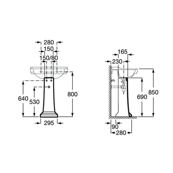 Postument umywalkowy Roca Carmen Black, 69cm, czarny