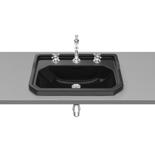 Umywalka wpuszczana w blat Roca Carmen Black, 60x45cm, z przelewem, otwór na baterię, czarna