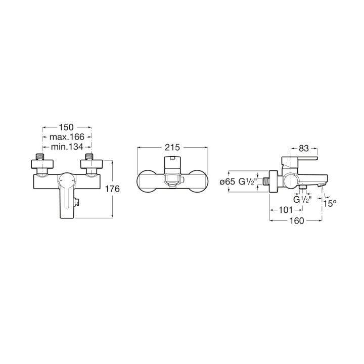 Bateria bidetowa Roca Naia Black, stojąca, wysokość 152mm, bez korka, czarna