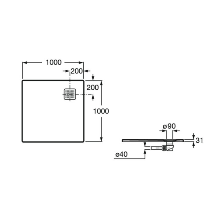 Brodzik kwadratowy Roca Terran, 80x80cm, kompozytowy, Stonex, z syfonem, biały