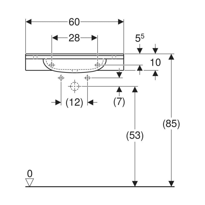Umywalka Geberit Publica, 60x55cm, bez przelewu, otwór na baterię, z wycięciami, bez barier, biały alpin
