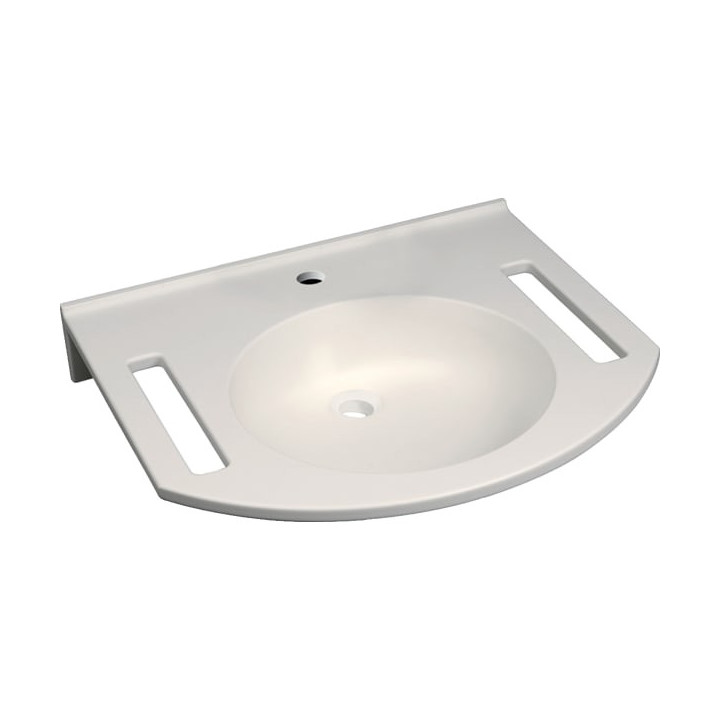 Umywalka Geberit Publica, 60x55cm, bez przelewu, otwór na baterię, z wycięciami, bez barier, biały alpin