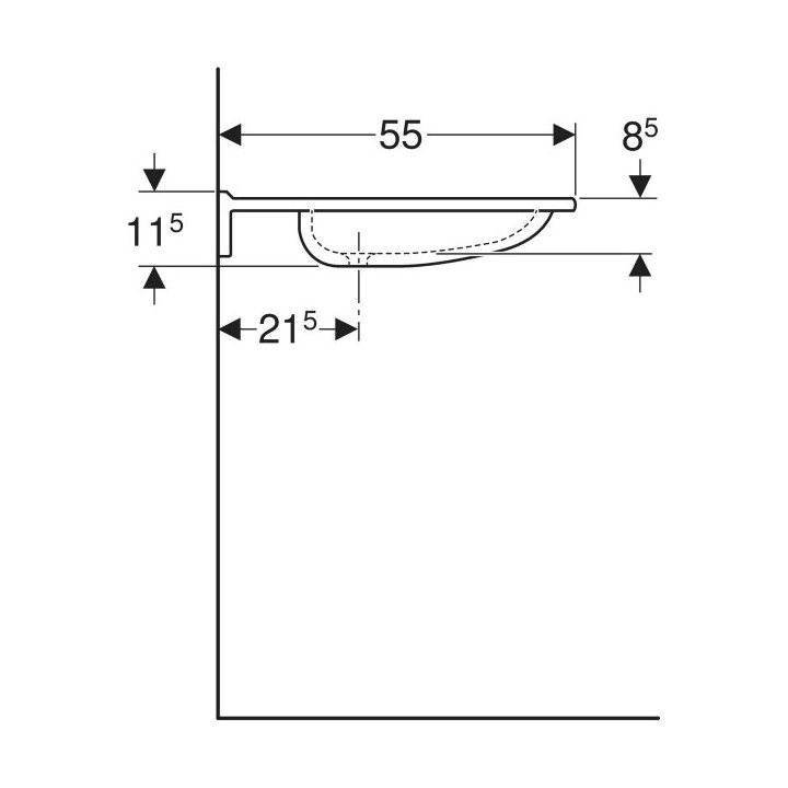 Umywalka Geberit Publica, 60x55cm, bez przelewu, otwór na baterię, z wycięciami, bez barier, biały alpin