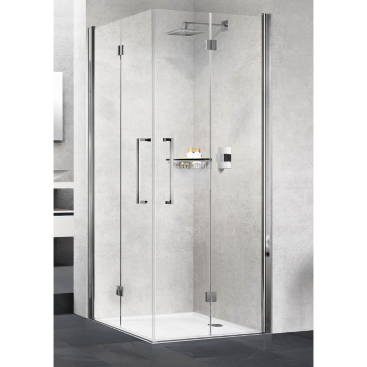 Kabina prysznicowa narożna Novellini Young 2.0 2GS, 2 skrzydła składane, 80x80cm, szkło przejrzyste, profil chrom