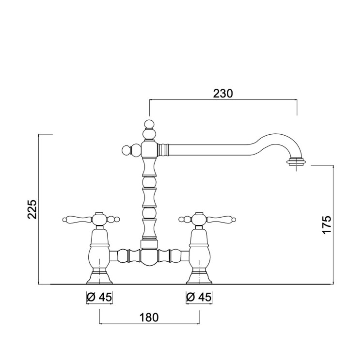 Bateria umywalkowa 2-otworowa Giulini G. Praga, stojąca, wysokość 255mm, wylewka 230mm, bez korka, chrom