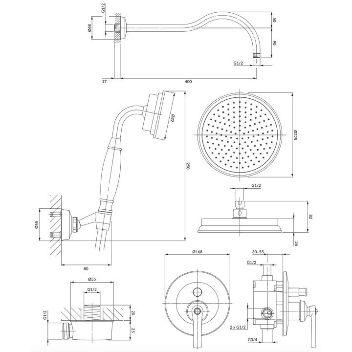 Zestaw prysznicowy punktowy podtynkowy Omnires Armance miedż antyczna
