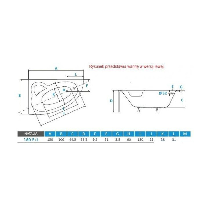 Wanna asymetryczna prawa Besco Natalia 150x100cm biała- sanitbuy.pl