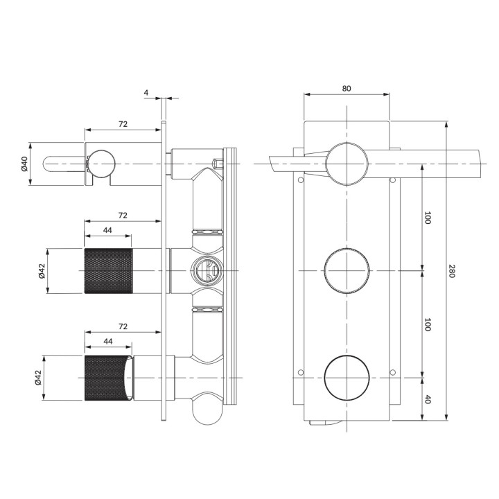 Bateria prysznicowa Omnires Contour, podtynkowa, 1 wyjście wody, chrom