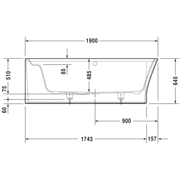 Wanna narożna lewa Duravit Cape Cod, 190x90cm, 1 ukośne opracie, bezszwowa obudowa, biała