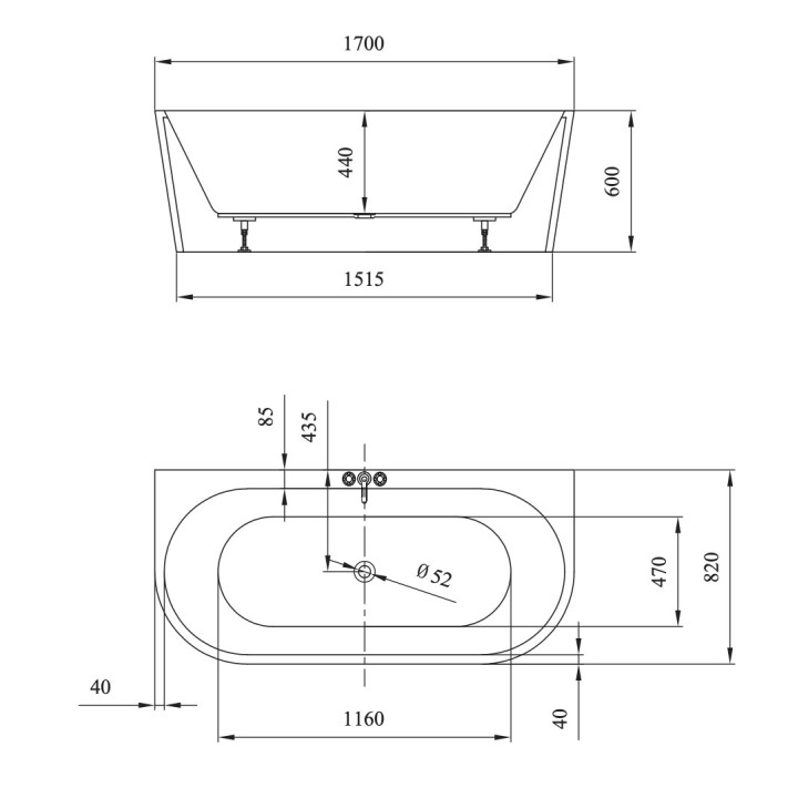 Wanna wolnostojąca przyścienna Cersanit Crea, 170x83cm, akrylowa, biała