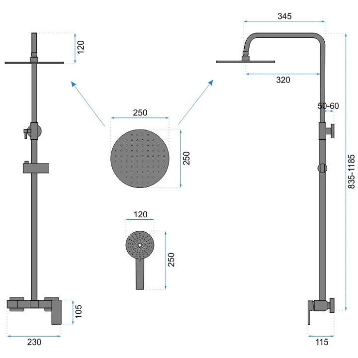 Zestaw natryskowy Rea Roger Gold, natynkowy, 3 wyjścia wody, złoty