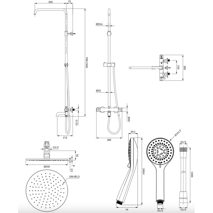 Omnires system wannowo-prysznicowy, natynkowy, termostatyczny - czarny mat